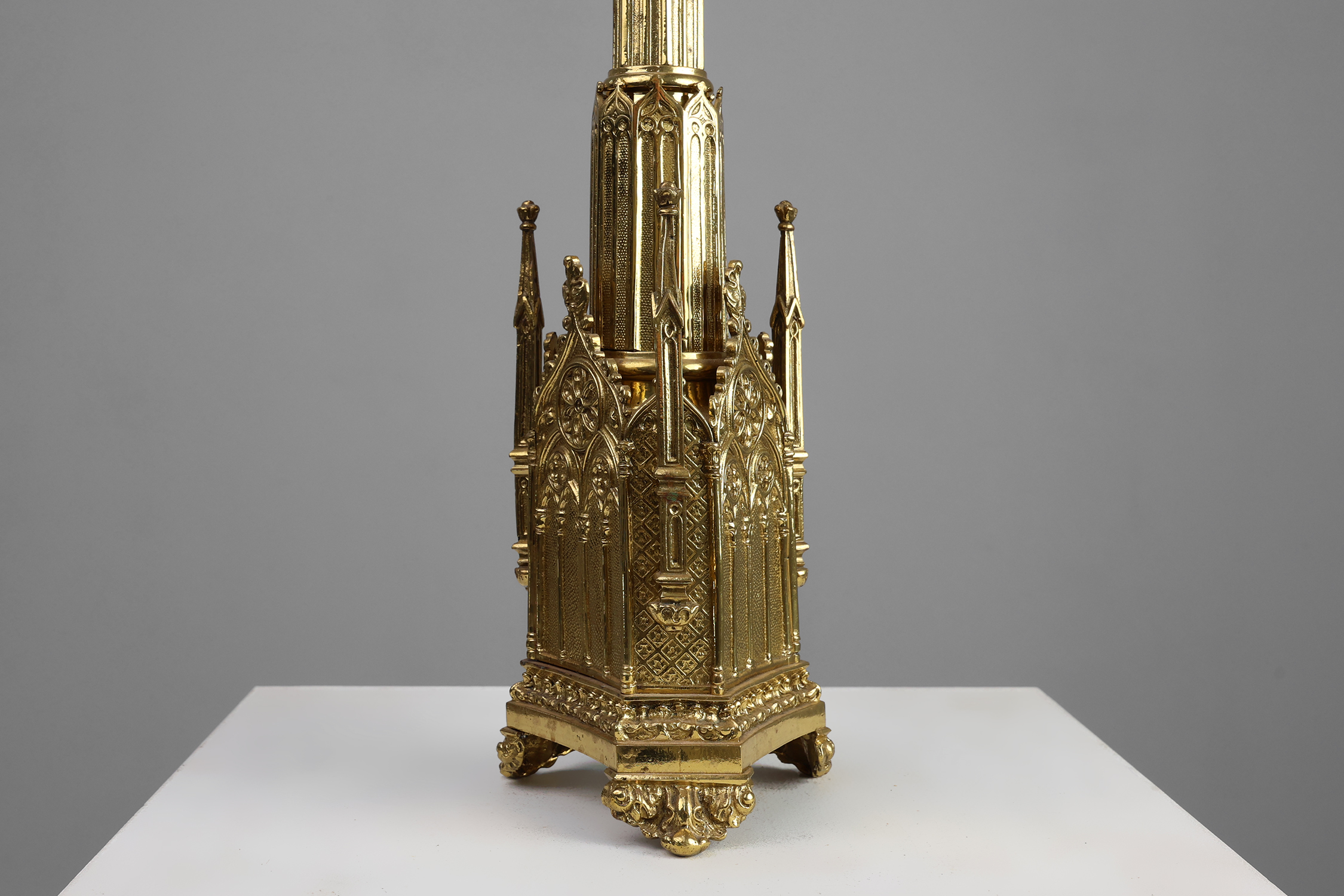 Neo‑Gothic Copper Church Candleholder Stamped “LL A Paris”, France ca. 1880thumbnail